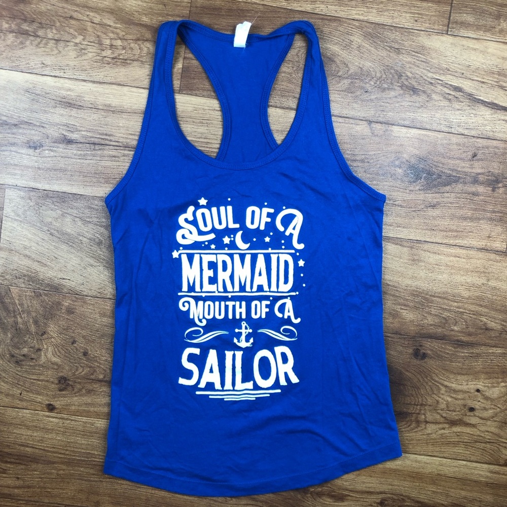 Ideal T Blue White Racerback Tank Soul Of A Mermaid Mouth Of A Sailor